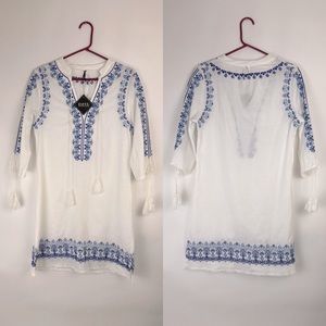 ZAFUL tunic dress top swim cover embroidered with tassel drawstring L